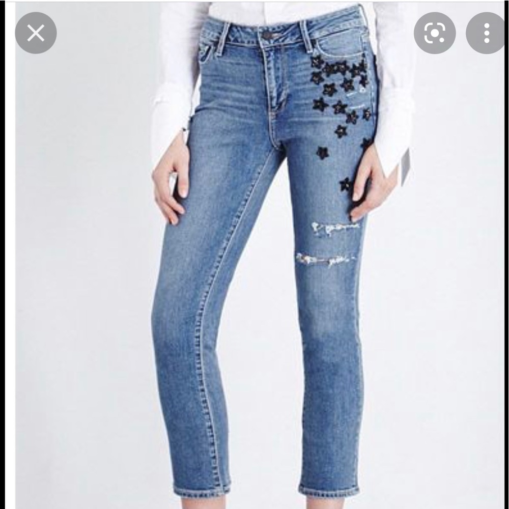 Paige Jacqueline Straight Denim pants with sequin embellishments…